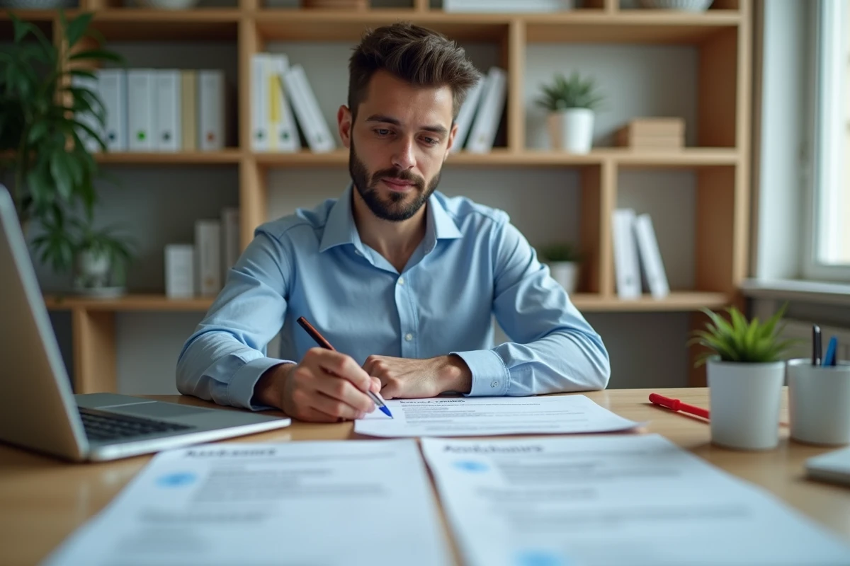 Candidat adaptant son CV pour un poste en officine ou en industrie pharmaceutique à son bureau