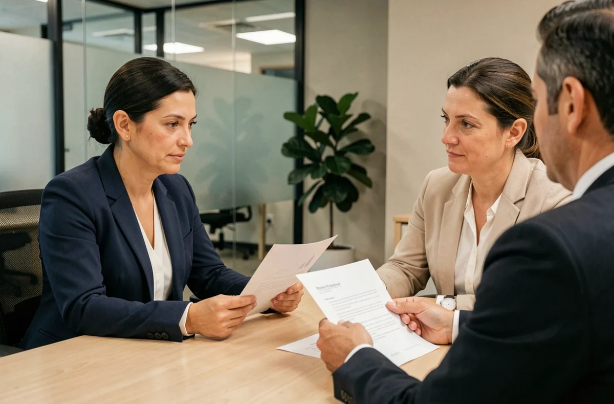 Femme consultant un conseiller financier pour répondre à une menace de saisie d'Intrum